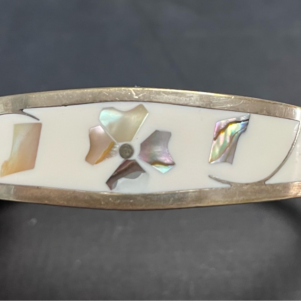 Elegant Silver and White Inlay Cloisonné Bracelet